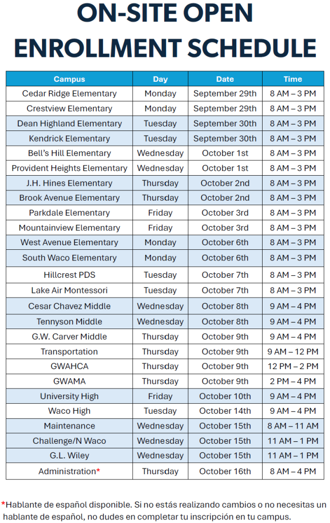 Waco OE Schedule 2025